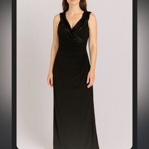 Lauren Ralph Lauren Evening Black Maxi Dress Sequin Collar Formal Gown Size 4